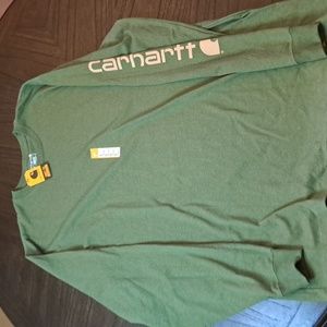 Carhartt Loose Men's Long Sleeve Green T-Shirt  Logo NWT Size XL Tall & L
